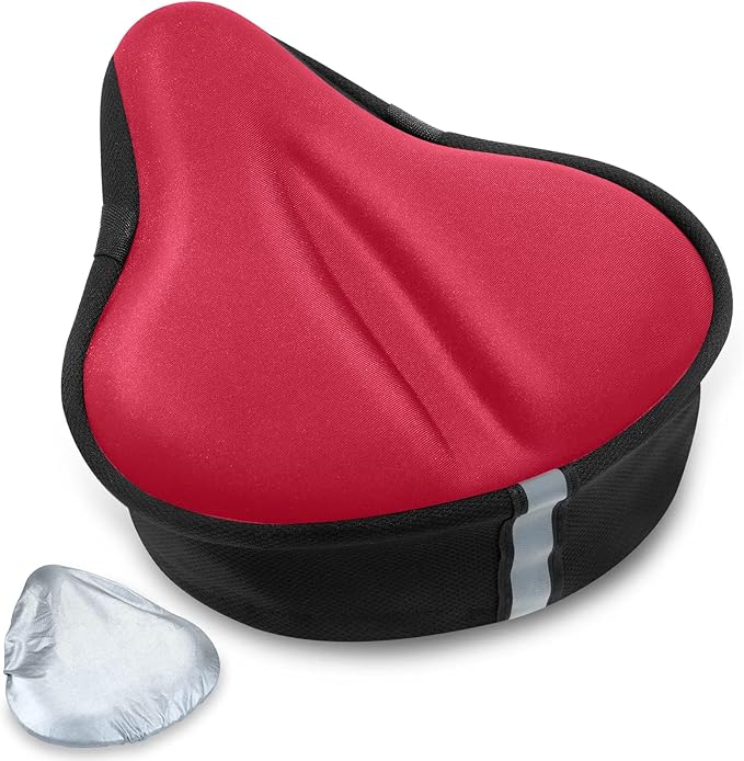 CUNCUI Bike Seat Cushion, Gel Bike Seat Cover, Bicycle Seat Cushion Covers for Women Men Comfort Compatible, Suitable for Outdoor and Indoor (11x10 inch)-Red