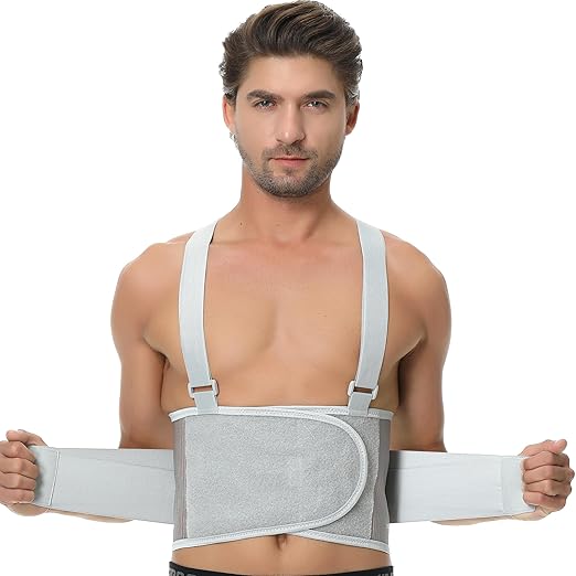 NeoTech Care Back Brace with Suspenders/Shoulder Straps - Light & Breathable - Lumbar Support Belt for Lower Back Pain - Posture, Work, Gym - Grey Color (Size XXL)
