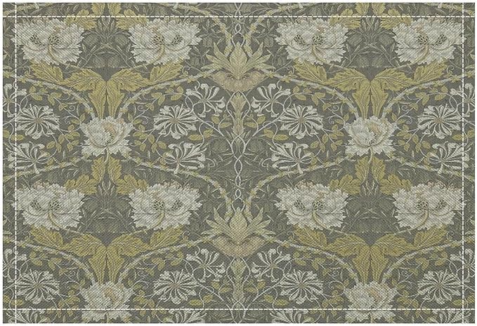 William Morris Floral Placemats Vintage Flower Art Style Boho Chic Retro Floral Linen Washable Table Mats Stain Heat-Resistant Desktop Decor Place Mats for Home Kitchen Dining Party 12x18 in 6 Pcs