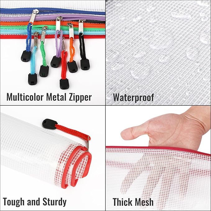 EOOUT 32pcs Mesh Zipper Pouch Bags, Mesh Bags with Zipper, Zipper Pouch for Organizing, Letter Size, A4 Size, for Office Supplies, Puzzles
