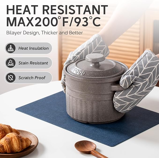 Vinyl Placemats Set of 4 - Faux Leather 100% Waterproof Oil-Proof Wipeable PU Place Mats, Heat Resistant Reversible Table Mats for Kitchen, Dining, Outdoor (Navy Blue)