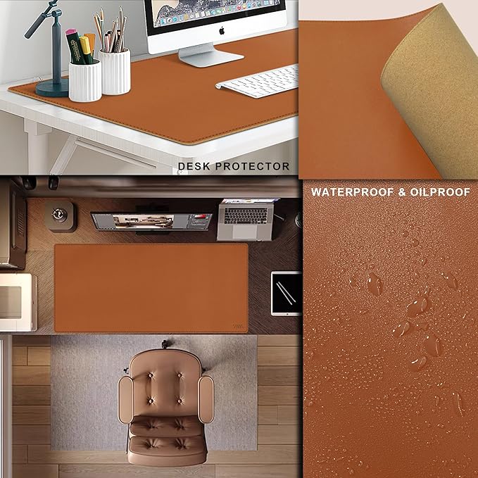 Vyaaa Cork & Leather Desk Pad, 43" x 20" Dual Sided Large Desk Mat, Large Mouse Pad on Top of Desks for Computer, Gaming, Home or Office (Brown)