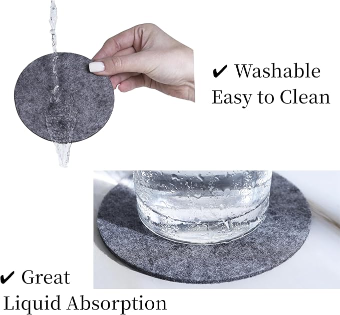 10 Pcs Felt Coasters with Holder, Coasters for Drinks Absorbent, Cup Mat Desk Coaster for Drinks Bar Home Coffee Table Decor Heat Resistant Tabletop Protection, 4Inch (Black)
