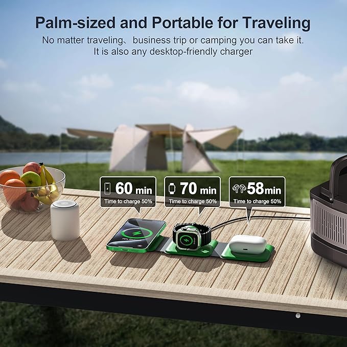 3 in 1 Charging Station for Multple Devices,Foldable 3 in 1 Wireless Charger for Travel,Nano Wireless Charging Station for iPhone16 15 14 13 12 Pro Max/Watch 10 9 8 7 6 5 4 3 Ultra/AirPod Pro