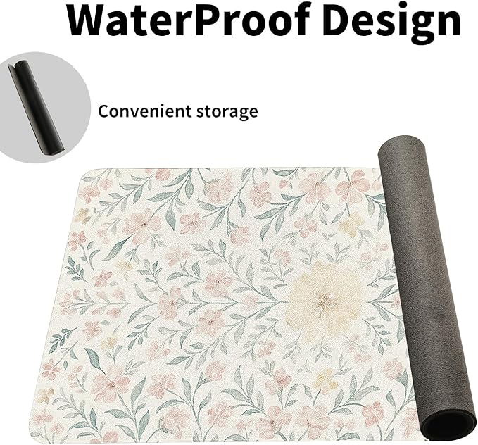 Soft Aesthetic Pastel Floral Desk Mat, Gentle PU Leather Desk Pad - Large Non-Slip Office Mat for a Calm & Stylish Gaming & Home Workspace（27.56 * 13.78in）