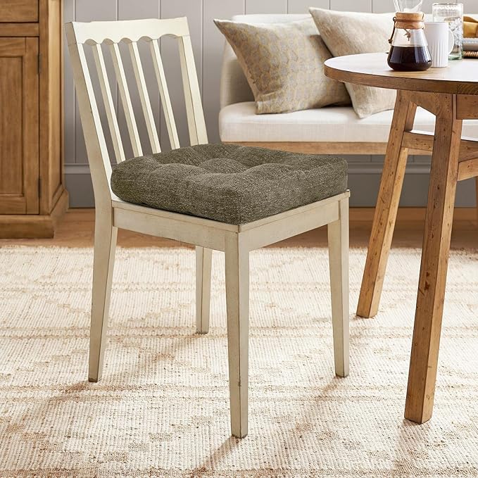 downluxe Chair Cushions for Dining Chairs 2 Pack, Tufted Indoor Chair Pads with Non-Slip Bottom, U-Shaped Kitchen Chair Cushions, 17"x17"x4", Coffee