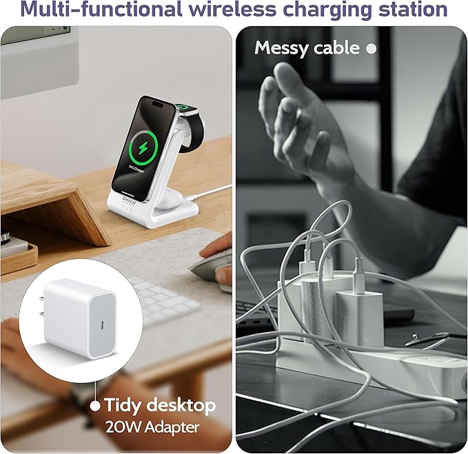 Smtcsl 3 in 1 Wireless Charging Station: 10000mAh Removable Power Bank Charger Stand for Phone/Watch/Air Pods - Portable Magnetic Battery Pack for Air 17 16 15 14 13 12 Series White