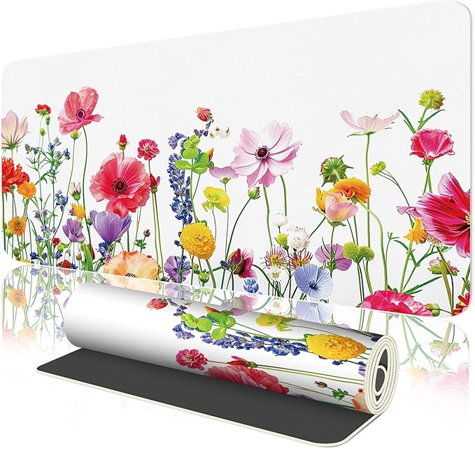 BLESWIN Leather Desk Mat 35.4" x 15.7", Laptop Desk Pad Computer Mat, Non-Slip PU Floral Desk Mat, Waterproof Large Mouse Pad for Office, Home, Gaming (Flower,35.4" x 15.7")