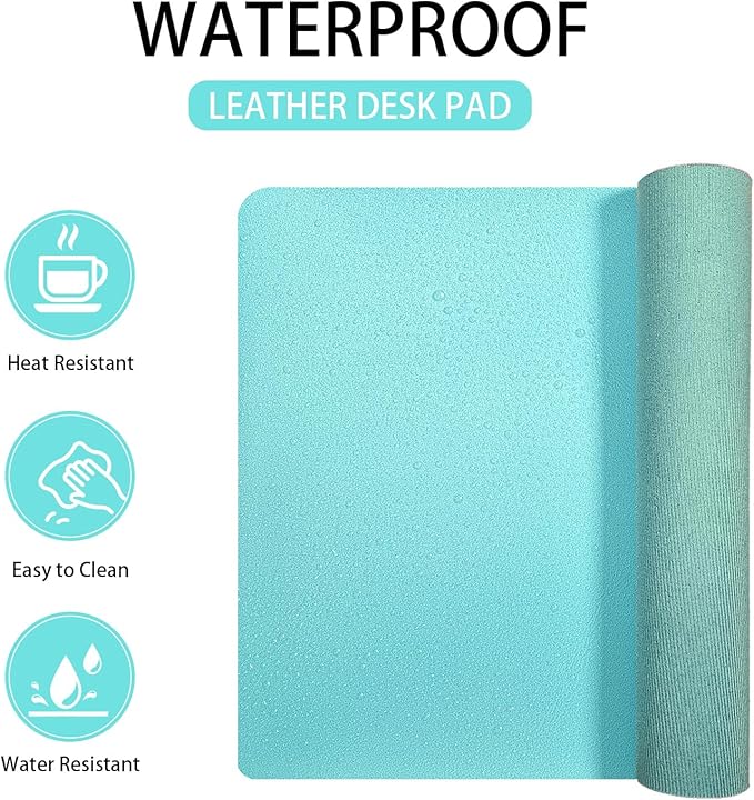 Leather Desk pad Protector, Office Mat, Large Mouse Mat, Non-Slip PU Leather Blotter, Laptop Desk Pad,Waterproof Laptop Computer Desk Keyboard Mat for Office/Work/Home/Decor (Light Blue, 33In*13in)