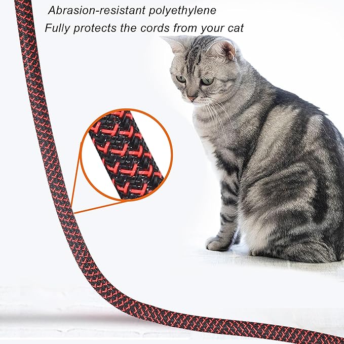 10ft - 1/2 inch Braided Cable Management Sleeve Cord Protector - Self-Wrapping Split Wire Loom for TV/Computer/Home Theater/Engine Bay - Black/Red
