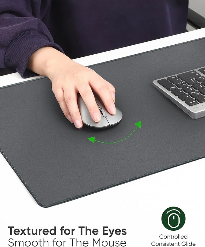 ALOANES Gray Waterproof Desk Mat, Large, with Extended Mouse Mat, Office Desk Protector with Anti-Slip Base, Stitched Edge, Grain Jacquard Surface, Perfect for Gamer, Home, XL,11.81"x27.56"x0.12'