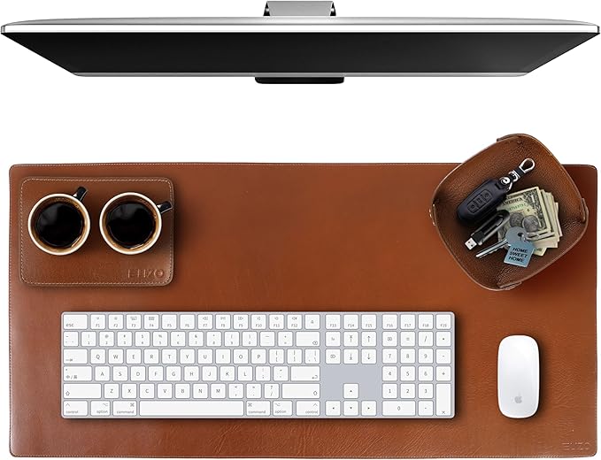 ELIZO Leather Desk Pad Real Leather Desk Mat Thick (3mm) Double Layer (31x15.6) Cover Blotter Desk Protector Large Computer Mat for Keyboard Mouse Pad Table Laptop Mat Office Accessories - Camel