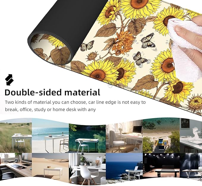 Ergonomic Mouse Pad Set with Wrist Support for Keyboard and Wrist Rest for Mouse, Memory Foam Comfort, Non-Slip Large Desk Mat for Home Office Pain Relief,Vintage Butterfly Sunflower