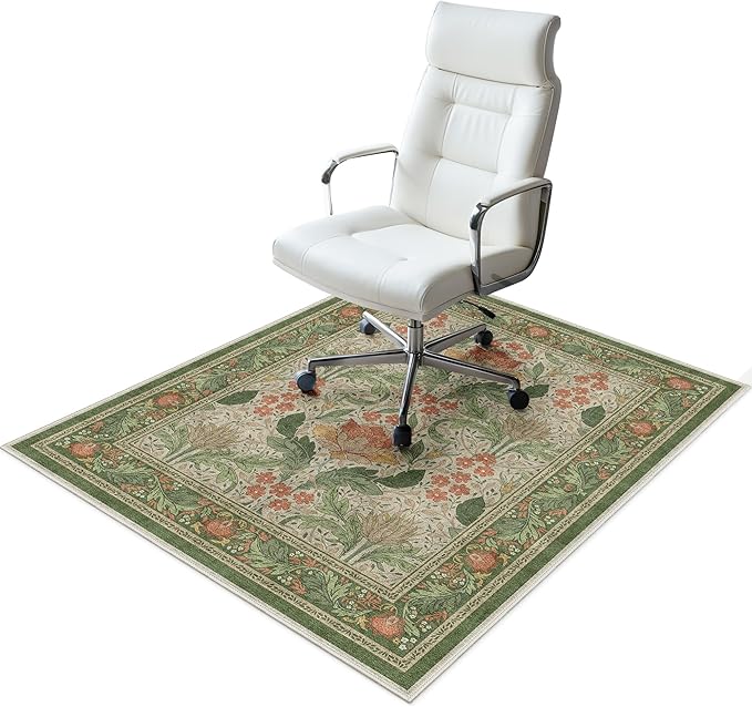 48"x60" Office Chair Mat for Hardwood Tile Floor, Under Desk Carpet Protector for Rolling Computer Chair Mat, Machine Washable Area Rug, Anti-Slip 1/5" Thick Low Pile Thin Vinyl Floor Mat, Sage Green