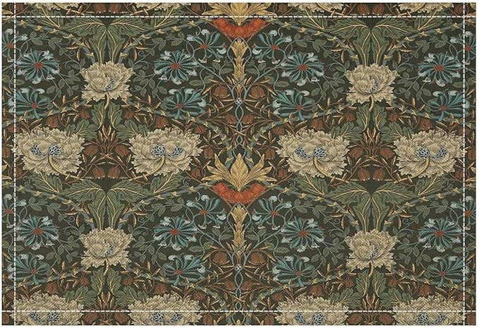 William Morris Floral Placemats Vintage Flower Art Style Boho Chic Retro Floral Linen Washable Table Mats Stain Heat-Resistant Desktop Decor Place Mats for Home Kitchen Dining Party 12x18 in 6 Pcs