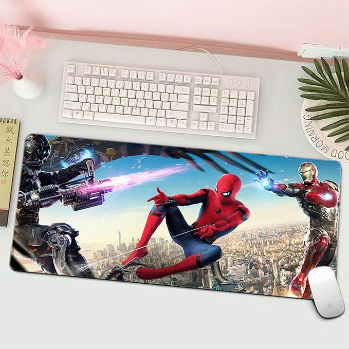 Cartoon Pattern Extended Gaming Mouse Pad, 31.5 x 11.8 Inches Non-Slip Keyboard Mat with Stitched Edge for Gaming & Office (Spide)