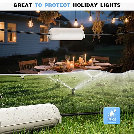 Flemoon [3 Pack] Outdoor Extension Cord Safety Cover with Waterproof Seal, Weatherproof Electrical Connection Box for Outdoor Outlet, Plug, Socket, Halloween, Christmas Holiday Decoration Light, White