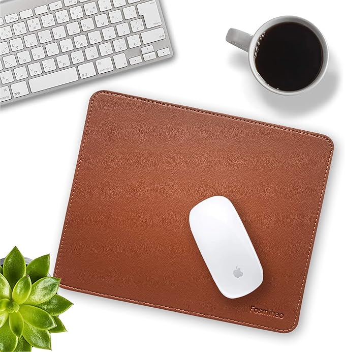 Leather Mouse Pad - Wooden Double-Sided Mouse Pad with Stitched Edge, Waterproof Ultra-Thin, 10.2 x 8.3 Inch, Brown
