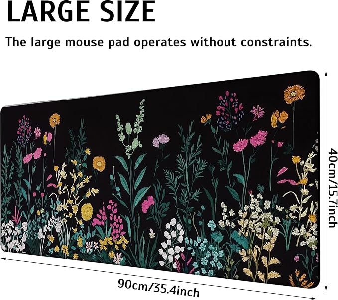 Floral Meadow Mouse Pad,35.4 x 15.7 Inch Large Mouse Mat Non-Slip Rubber Stitched Edges for Writing Desk,Office,Home,Laptop