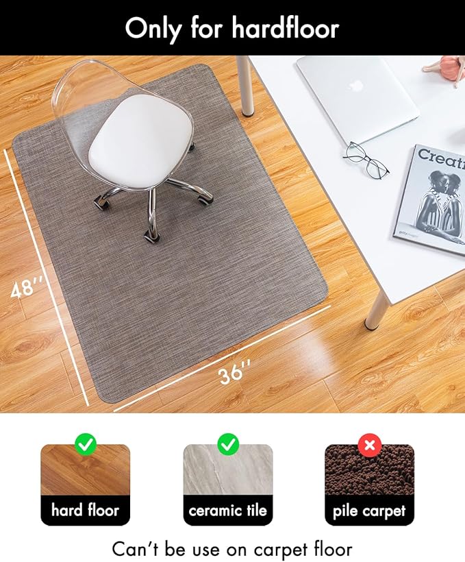 Office Chair Mat for Hardwood Floor Under Desk Computer Rolling Chair Mat for Wood/Tile Floor Non-Slip Heavy Duty Desk Rug PVC Plastic Hard Floor Protector 36" x 48" (Soapstone)