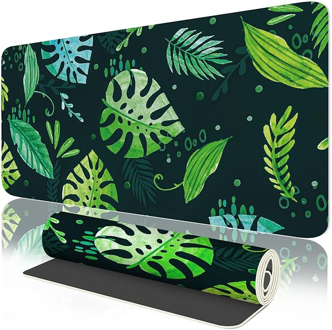 Green Desk Mat 31.5" x 15.7", Cute Plant Cool Desk Pad Keyboard Mat Large Mouse Pad Green Desk Mat Desk Decor with Stitched Edges Non-Slip Large Computer Matt 31.5" x 15.7", Greenery
