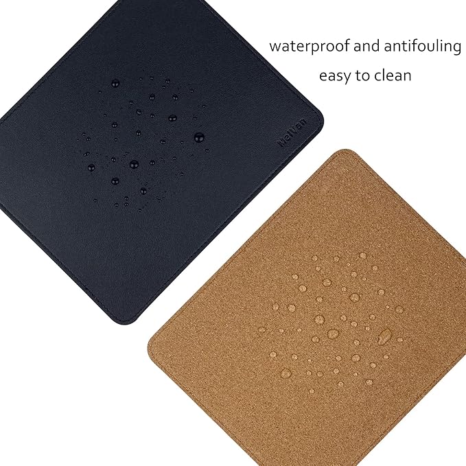 MelVan PU Leather Mouse Pad with Stitched Edge, Wood Mousepad, Waterproof Gaming Mouse Pad Mat for Computers, Laptop, Office & Home, 10.2" x 8.3", 1 Pack (Black)