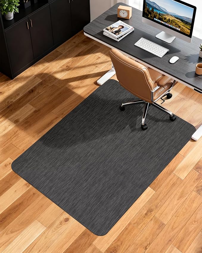 Soimeat Woven Office Chair Mat for Hardwood Floor, 44.9" x 53.1" Non-Slip Desk Computer Chair Mat, PVC Floor Mat for Rolling Chair, Heavy Duty Wood/Tile Floor Protector Desk Rug for Home Office, Black