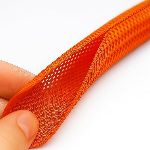 Electriduct 1/4" Hook Self Closing Sleeve Braid Wrap Around Sleeving Flame Retardant Flexible Mesh Cord Cover Cable Protector Wire Organizer - 10 Feet - Orange