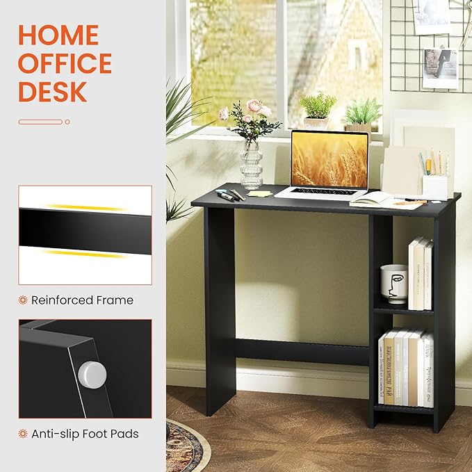 Giantex Small Desk, Compact Study Writing Desk with 3-Position Adjustable Shelf, Anti-Toppling Kit, Modern PC Laptop Table, Home Office Computer Workstation for Small Space Bedroom Dorm, Black