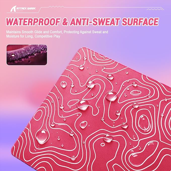 ATTACK SHARK CM02SE Gaming Mouse Pad for Esports Speed Mouse mats for Desk Waterproof Surface Stitched Edges and Anti-Slip Rubber Base Size M Laminate 16.14”x12.20”x0.16” Pink Contour