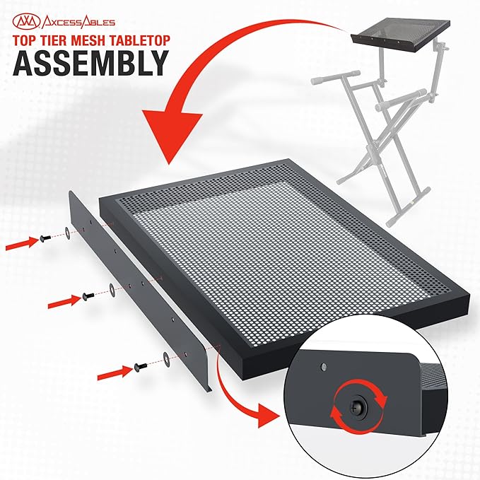 AxcessAbles Dual Piano Keyboard Stand with 2nd Tier – X Style Adjustable and Portable Heavy Duty 2 Tier Stand for Synths, Laptops, Tablet, Sheet music and Digital Keyboards – Fits 54, 61, 64, 88 Key Pianos. Electric Piano and Sheet Music Stand