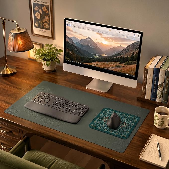 iCasso Aesthetic Small Floral Mouse Pad, Mini Portable Travel Mousepad, Anti-Slip and Comfortable Cloth Mouse Mat 7.9"x9.5" with Stitched Edges for Computer, Laptop, Office, Home(Deep Green)