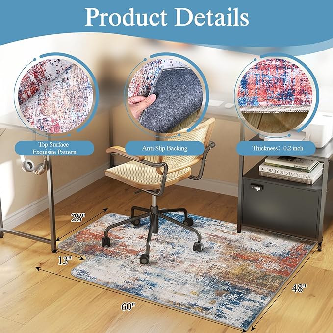 Office Chair Mat for Hardwood Floor & Tile Floor,48"X 60" Heavy Duty Desk Chair Mat for Hard Floors, Under Desk Rug for Rolling Computer Chair,Anti Slip,Low Pile Carpet Protector-Convex Multii