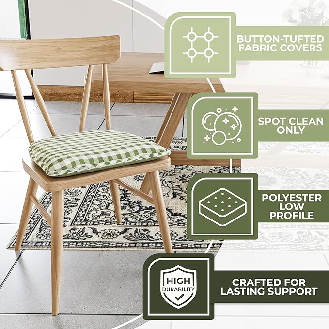 Non-Slip Chair Cushions, Assembled in USA, U-Shaped Skid-Proof Seat Pads for Dining Room, Kitchen, Office, 15"x16"