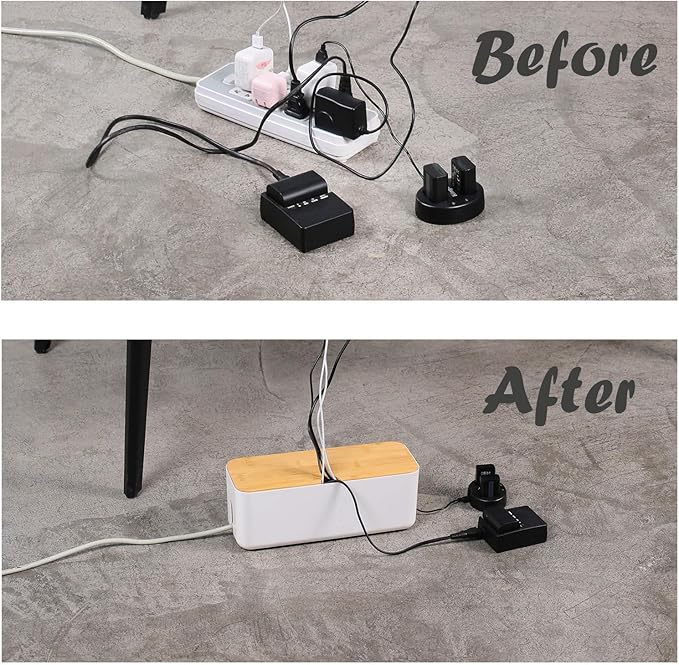 Changsuo Cable Management Box Small White, Extension Cord Organizer for Power Stripe Surge Protector Wire Management Concealer Cover Hider for Desktop Home Office Kitchen (White)