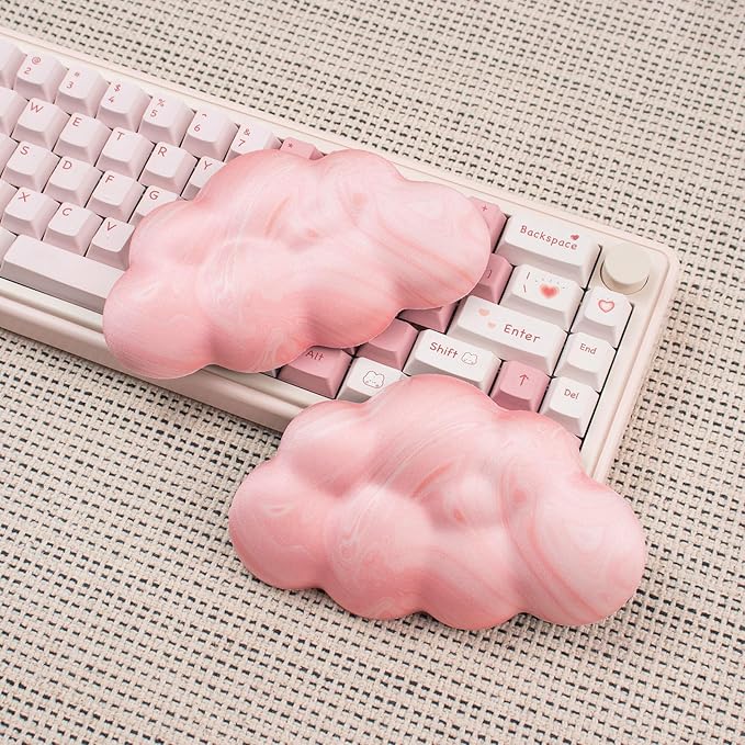 2Pcs Cloud Wrist Rest Cushion for Mouse Ergonomic PU Leather Mouse Wrist Support Pad with Anti-Skid Base, Desk Elbow Rest Pad for Nail Tech Office School Home Laptop Computer (Light Pink)