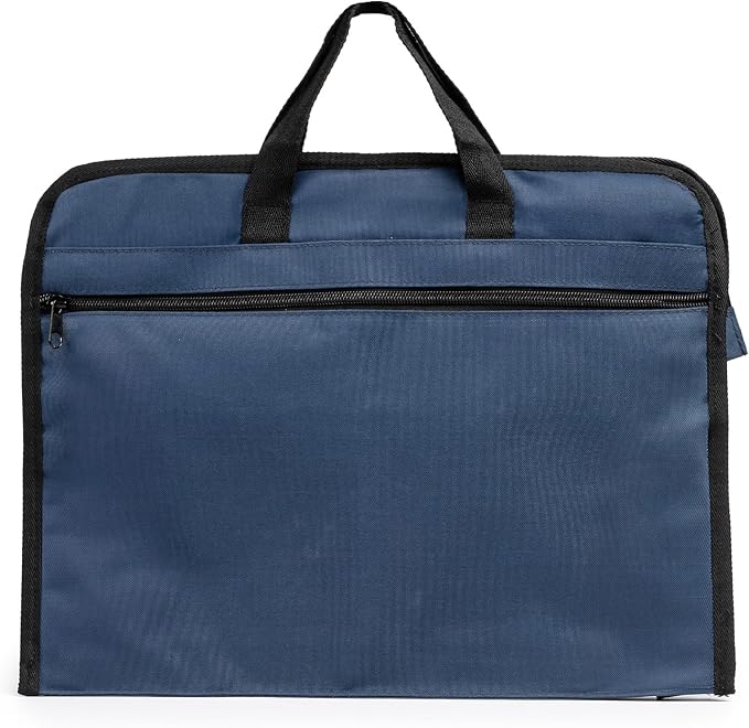 M&G 12x15 in Large Zipper Pouch with Handle, A4 Foldable Heavy-Duty Waterproof Oxford Zipper Document Bag, File Organizer for Office Travel Books Papers Filing Folder, Double Layer 1 Pack (Dark Blue
