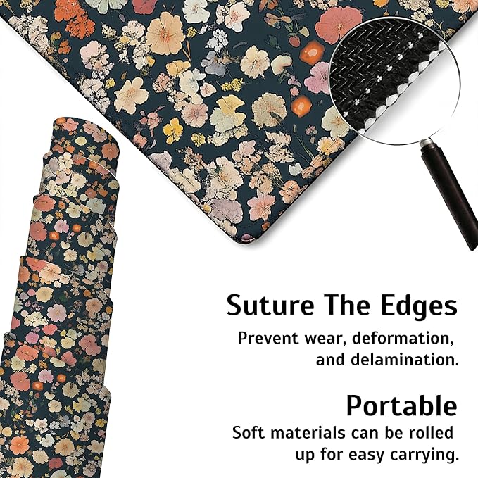 Large Gaming Mouse Pad Colorful Floral Desk Mat,Non-Slip Rubber Base Stitched Edges,Extended Mousepad for PC,Laptop,Office,Home Decor(31.5 x 11.8 Inch)