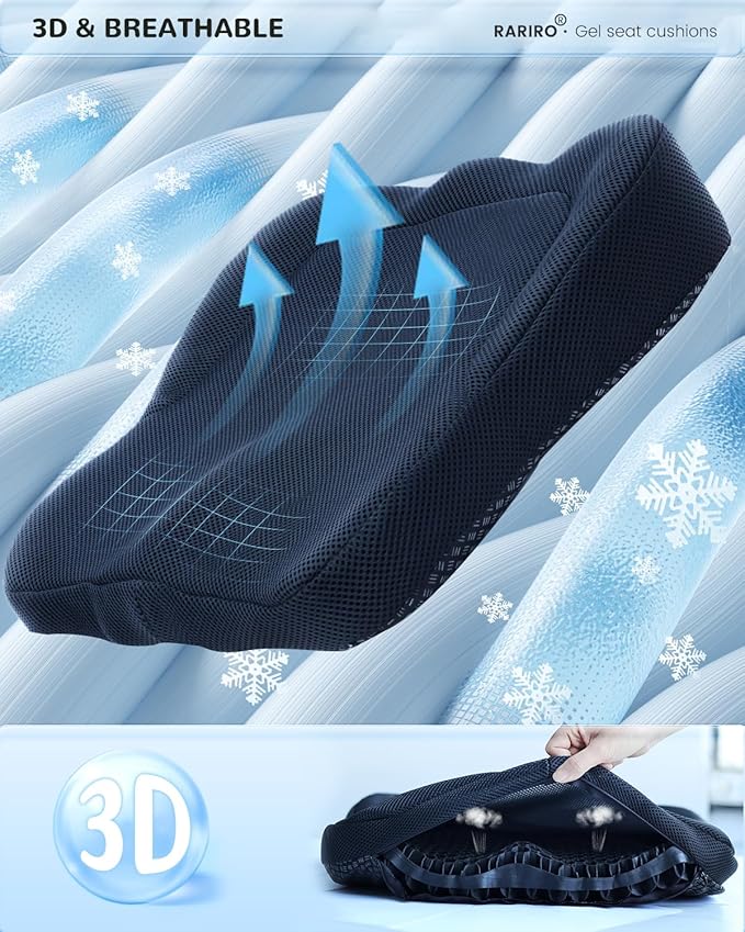 Gel Seat Cushion for Long Sitting(Enlarged & Thickened), Cooling Pressure Relief Seat Cushion for Wheelchair, Driving, Kayak, Office Desk Chair Seat Pad Gel for Heavy People[Black-2.75" Thick]