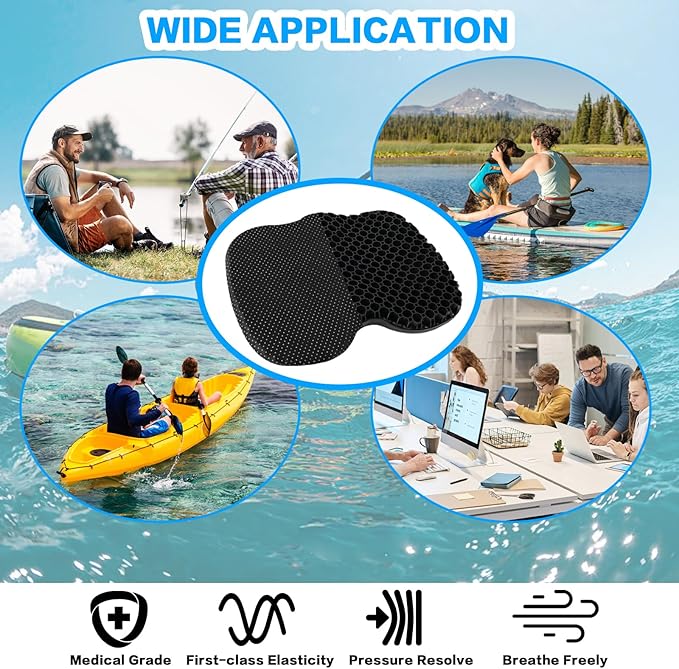 Anti-Slip Kayak Seat Cushion, Thickened Waterproof Boat Kayak Canoe Rowing Dinghy Gel Seat Pad for Sit-in Inflatable Fishing Kayak Canoe Chair Accessories Equipment