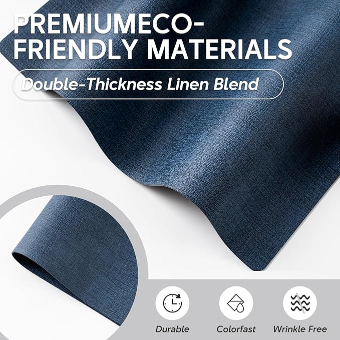 Vinyl Placemats Set of 4 - Faux Leather 100% Waterproof Oil-Proof Wipeable PU Place Mats, Heat Resistant Reversible Table Mats for Kitchen, Dining, Outdoor (Navy Blue)