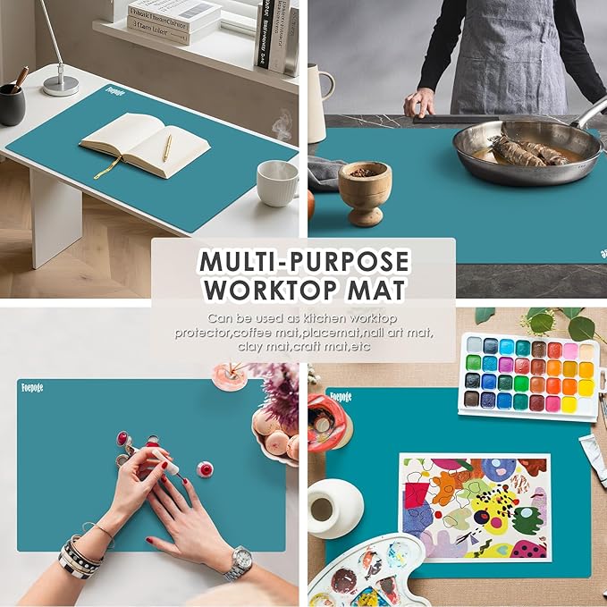 36.2"x24" Extra Large Silicone Mat for Epoxy Resin, Nonstick Silicon Mats for Crafts Jewelry Casting, Non-Slip Kitchen Table Placemats for Countertop Protector Heat Resistant by Foepoge, Morandi Green