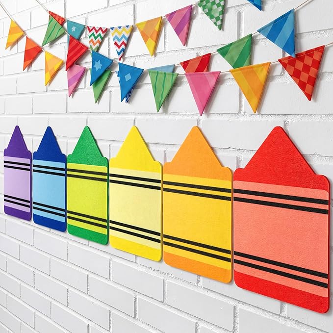 Tegeme 12 Pcs Large Crayon Felt Colorful Mats, Crayon Birthday Party Decorations for Craft Wall Decal Bulletin Board, Graduation Party Supplies Prop