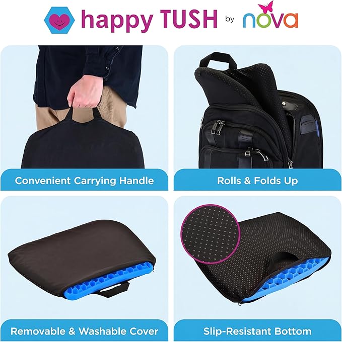 nova Cooling Gel Seat Cushion – Double Layer Honeycomb Design for Pressure Relief, Breathable & Shock Absorbing, Non-Slip Bottom with Handle – Office Chair, Car, Wheelchair & Home Use