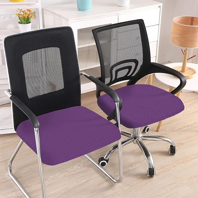 Smiry Stretch Jacquard Office Computer Chair Seat Covers, Removable Washable Anti-dust Desk Chair Seat Cushion Protectors - Purple