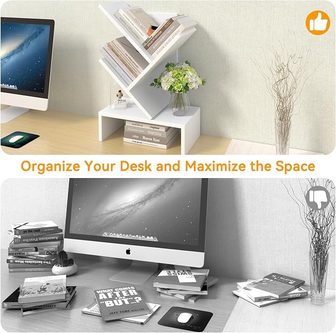 Godferyxin Small Bookshelf with Drawer – Compact Book Holder for Small Spaces, White Small Bookcase for Office, CDs, and Decorative Items, Fits Bedroom Desk Bookshelf Tree