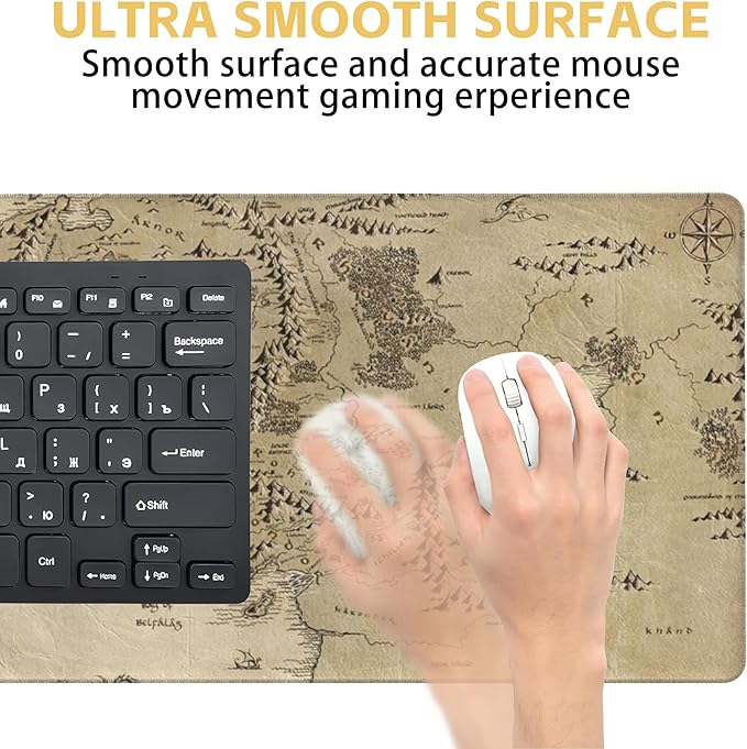 Middle Earth Map Large Extended Gaming Mouse Pad Fantasy Map Desk Mat 31.5 x 15.8 in, XXL Mousepad for Keyboard and Mouse, Non-Slip Rubber Base Mousepad with Stitched Edges for Office Desk Decor