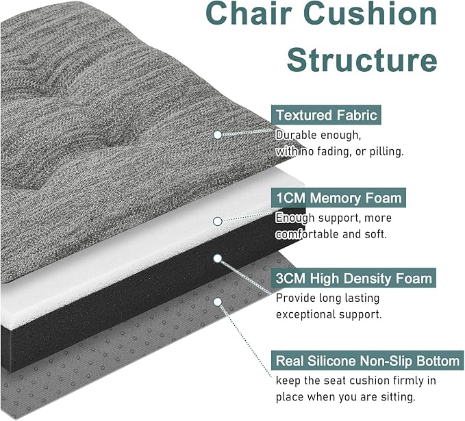 baibu 12 Inches Memory Foam Square Seat Cushion Set of 2, Dual-Layer Design Bar Stool Square Seat Cushion with Ties - 2 Pads Only, Gray (12" (30CM))