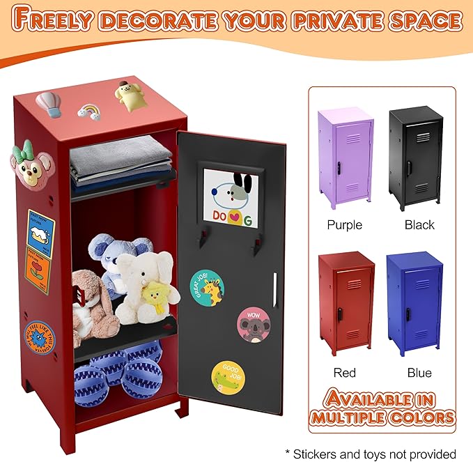 PACOLO Mini Locker, Metal Small Locker for Desktop, Girls Lockbox Desktop Storage Organizer, Money Safe and Cash Lock Box for Girls Safe (Red)