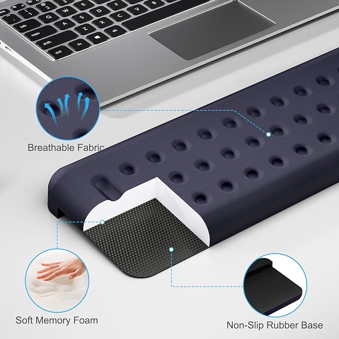 Leolee L-Shaped Desk Long Wrist Rest Elbow 60CM, Deep Blue Memory Foam Arm Rest for Desk with Non-Slip Base, Ergonomic Desk Edge Cushion, Wrist Support for Computer Keyboard, Typing, Office, Home